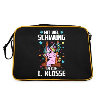 Mit viel Schwung Einschulung Schulkind Schulstart - Retro Tasche - Schwarz/Gold - Hinten
