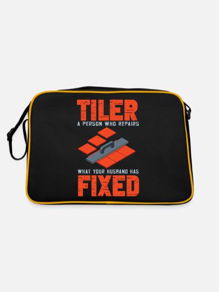 Lustiger Fliesenleger Spruch Handwerker - Retro Tasche - Schwarz/Gold - Hinten
