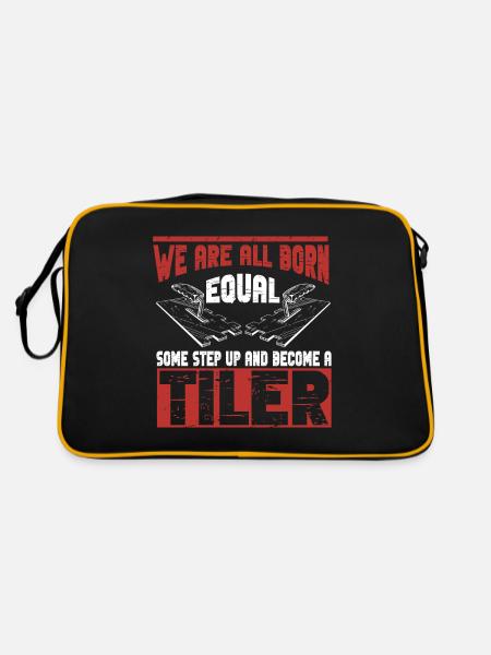 Lustiger Fliesenleger Spruch Handwerker - Retro Tasche - Schwarz/Gold - Hinten
