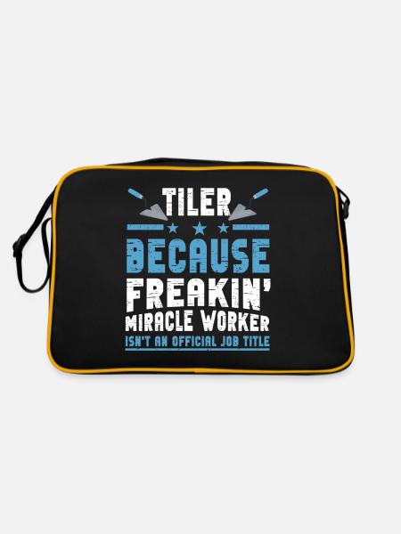 Lustiger Fliesenleger Spruch Handwerker - Retro Tasche - Schwarz/Gold - Hinten