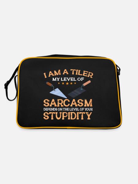 Lustiger Fliesenleger Spruch Handwerker - Retro Tasche - Schwarz/Gold - Hinten