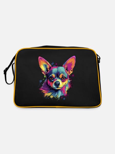 Chihuahua | Abstrakte Malerei | Farbe | Niedlicher - Retro Tasche - Schwarz/Gold - Hinten