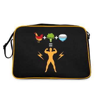 Huhn mit Brokkoli und Reis = Bodybuilder - Retro Tasche - Schwarz/Gold - Hinten