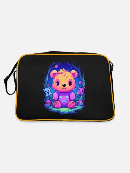 Cute Pink Bear Teddy Cuddly Toy - Retro Bag - black/gold - Back