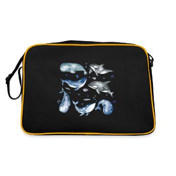 Whale Watercolor Ocean Sea Gift Whales - Retro Bag - black/gold - Back
