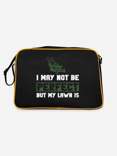 Rasenmäh Motiv I Rasenmäher für Gärtner - Retro Tasche - Schwarz/Gold - Hinten