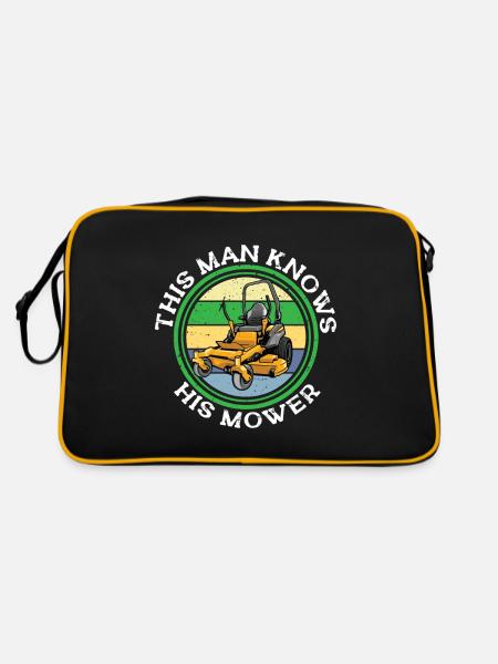 Rasenmäh Motiv I Rasenmäher für Gärtner - Retro Tasche - Schwarz/Gold - Hinten