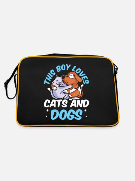 Dieser Junge Liebt Katzen Und Hunde Katze Hund - Retro Tasche - Schwarz/Gold - Hinten