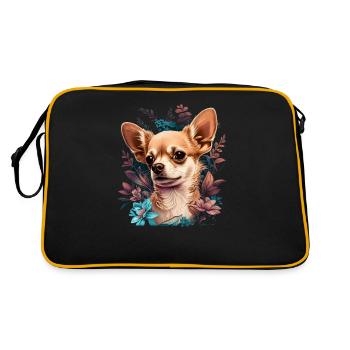 Chihuahua | Chien mignon | Belles fleurs | - Sac Retro - noir/or - Dos