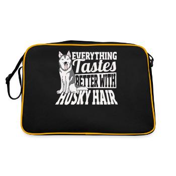 Siberian Husky Alles schmeckt besser mit Huskyhaar - Retro Tasche - Schwarz/Gold - Hinten