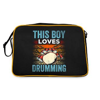 This boy loves drumming drums - Retro Bag - black/gold - Back