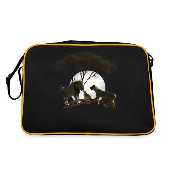 Des lions au clair de lune dans la savane en Afrique - Sac Retro - noir/or - Dos