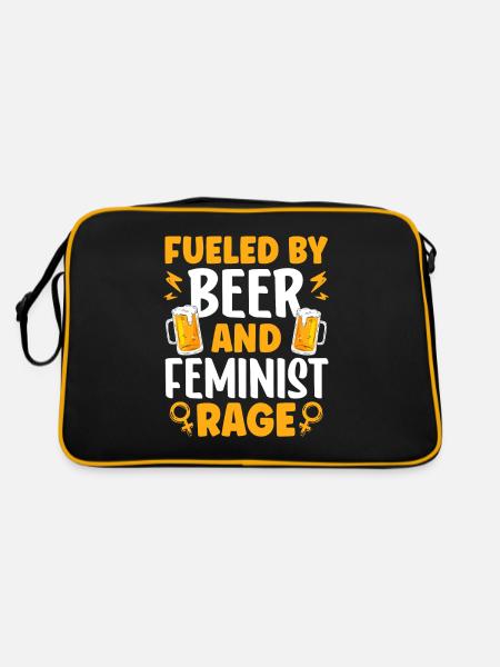 Angetrieben Von Bier Und Feministischer Wut Frauen - Retro Tasche - Schwarz/Gold - Hinten