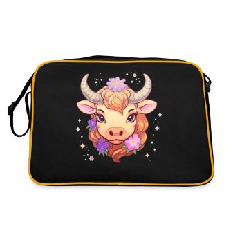 Stier Sternzeichen Design - Sternzeichen Kawaii - Retro Tasche - Schwarz/Gold - Hinten
