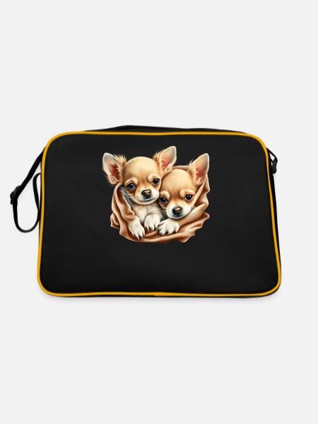 Chihuahua Puppys - Cute Dogs Little Love Heart - Retro Bag - black/gold - Back