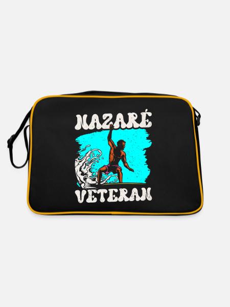 Nazaré Veteran Surfer Wellen Surfing Surfen - Retro Tasche - Schwarz/Gold - Hinten