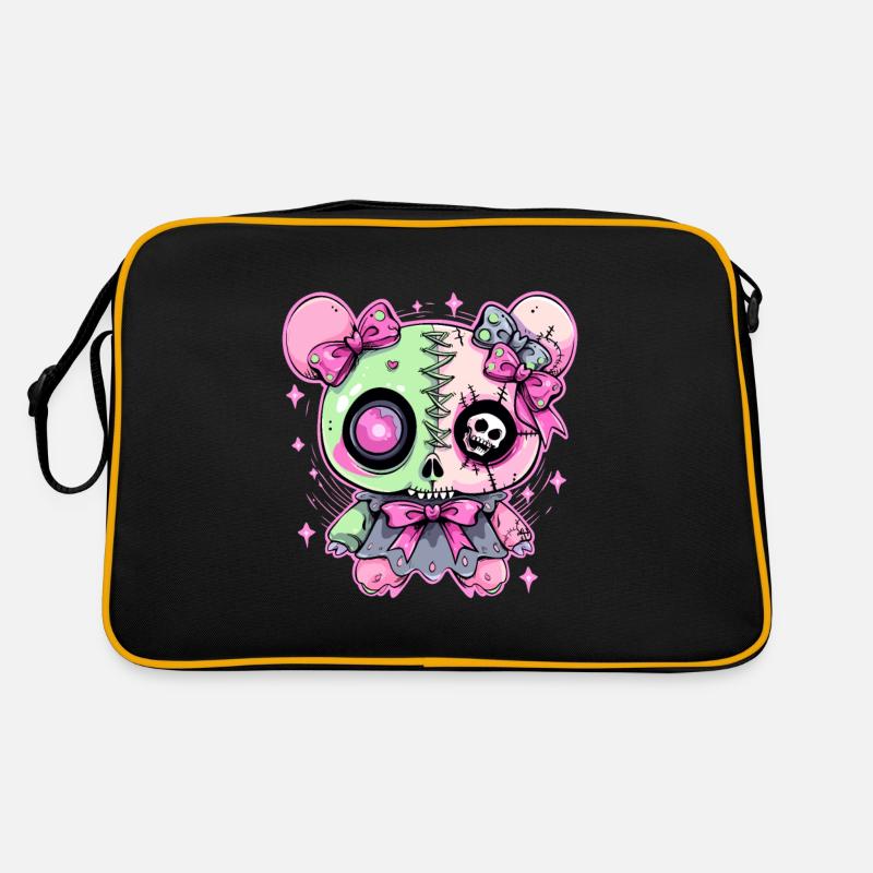 Pastel Goth Kawaii Teddy Bear - Retro Bag - black/gold