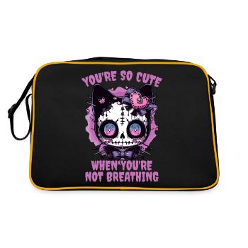 Pastel Goth Kawaii Katze Cute Not Breathing - Retro Tasche - Schwarz/Gold - Hinten