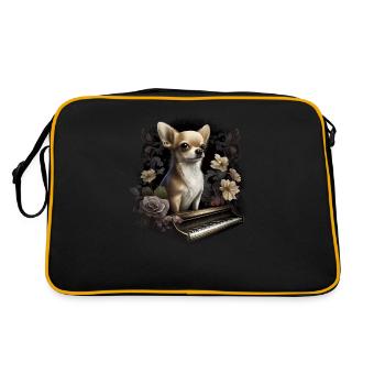 Chihuahua Joue du Piano | Chien Drôle Musique - Sac Retro - noir/or - Dos