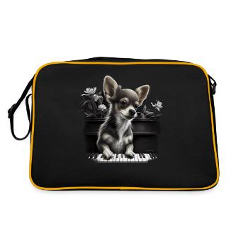 Chihuahua Joue du Piano | Chien Drôle Musique - Sac Retro - noir/or - Dos