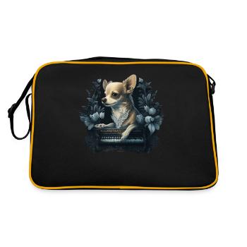 Chihuahua Joue du Piano | Chien Drôle Musique - Sac Retro - noir/or - Dos