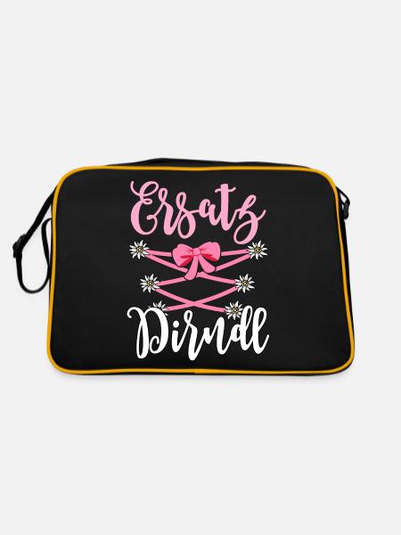 Trachtenshirt Damen Trachten T-Shirt Dirndl Ersatz - Retro Tasche - Schwarz/Gold - Hinten