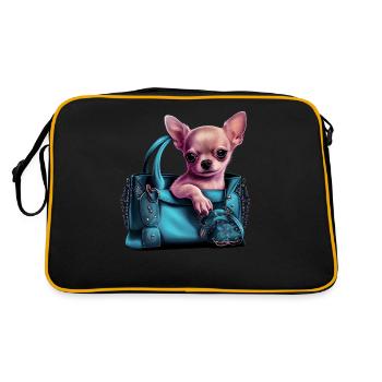 Chihuahua | Türkis Handtasche Welpe Girlie - Retro Tasche - Schwarz/Gold - Hinten