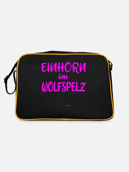 Einhorn Im Wolfspelz Lustiger Spruch - Retro Tasche - Schwarz/Gold - Hinten