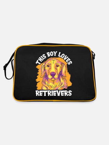 Dieser Junge Liebt Retriever Retrievers Hund - Retro Tasche - Schwarz/Gold - Hinten
