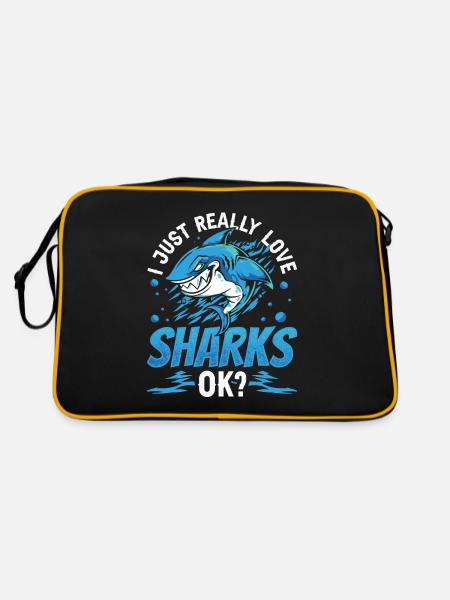 I Love Sharks Really Ok Shark Shark Shark Tooth - Retro Bag - black/gold - Back