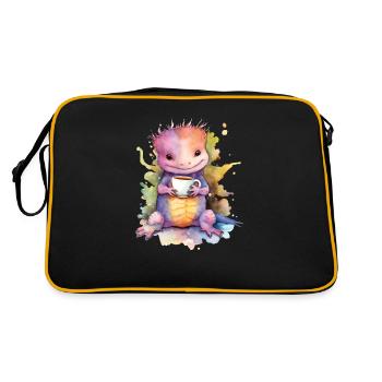 grin grin, axolotl salamander with coffee -Aqu - Retro Bag - black/gold - Back