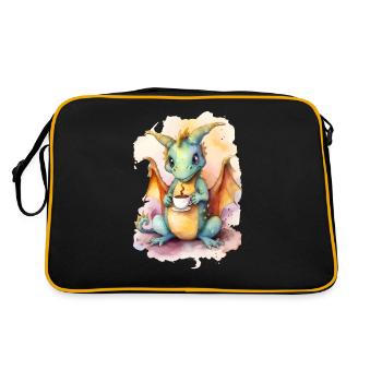 Dragon with coffee watercolor style - Retro Bag - black/gold - Back
