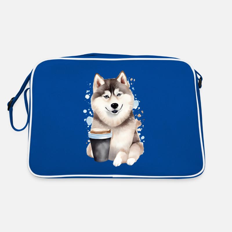Husky mit Kaffee -Aquarellstil Retro Tasche