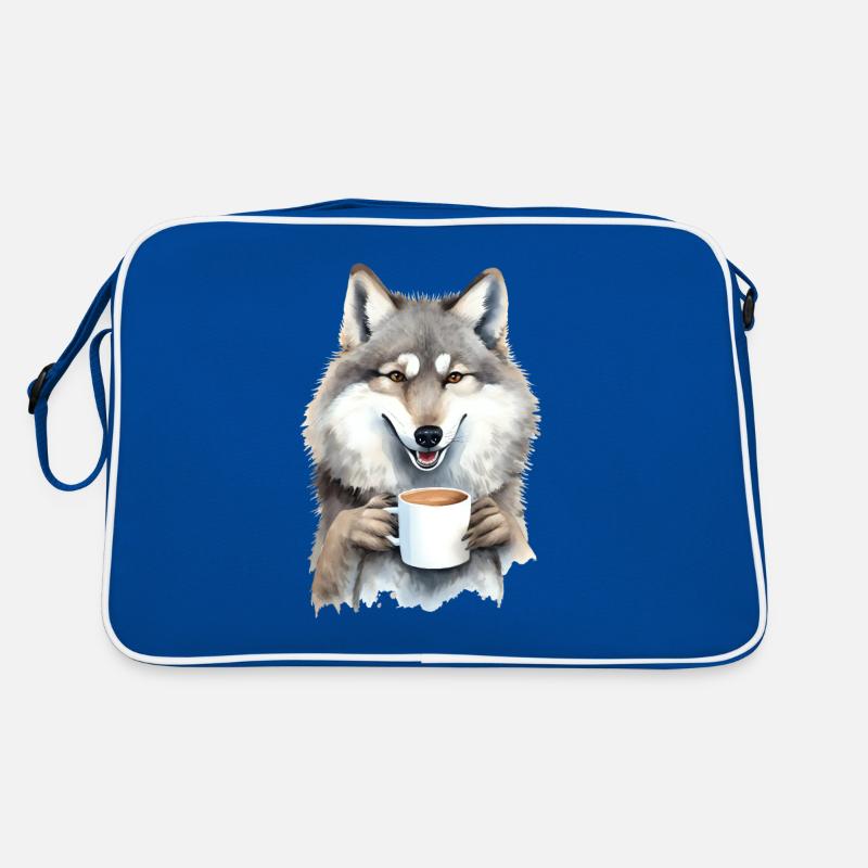 Wolf mit Kaffee -Aquarellstil Retro Tasche
