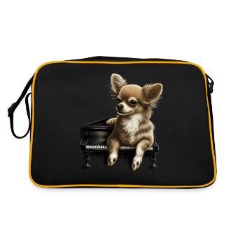 Chihuahua Joue du Piano | Chien Drôle Musique - Sac Retro - noir/or - Dos