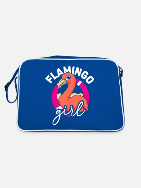Flamingo Mädchen Süß Sprüche Flamingos Tier - Retro Tasche - Blau/Weiß - Hinten