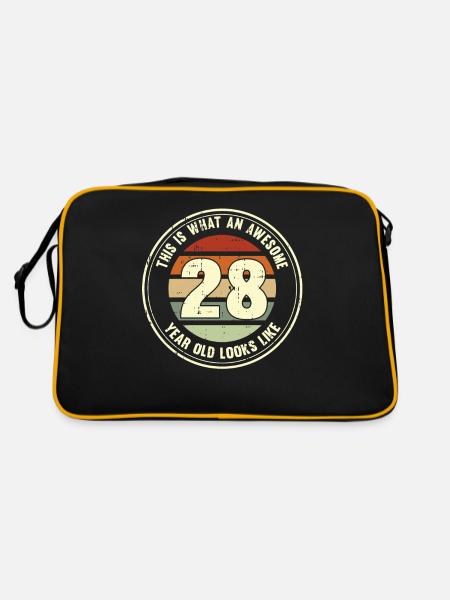 28. Geburtstag so sieht man mit 28 Retro Geschenk - Retro Tasche - Schwarz/Gold - Hinten