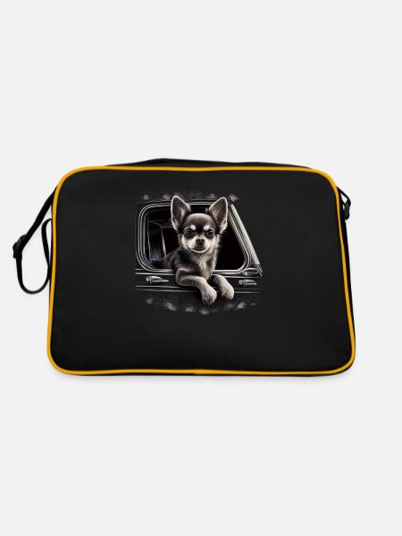 Chihuahua | Polizei Polizist Polizistin Hut - Retro Tasche - Schwarz/Gold - Hinten