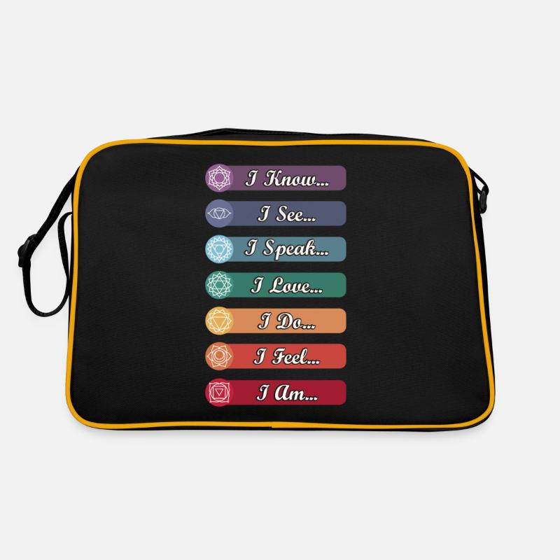 Yoga Chakra Symbole - Retro Tasche - Schwarz/Gold