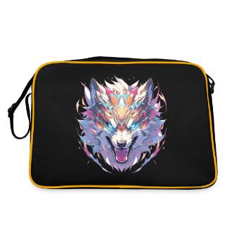 Loup Loups Animal Animaux Animaux Tête de Loup - Sac Retro - noir/or - Dos
