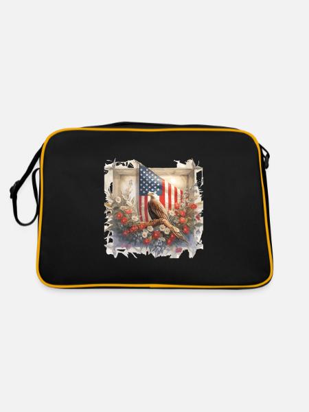 Vintage Amerika Flagge Weißkopfadler Usa - Retro Tasche - Schwarz/Gold - Hinten