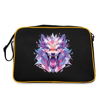 Wolf Wolfskopf Wölfe Waldbewohner Tiere - Retro Tasche - Schwarz/Gold - Hinten