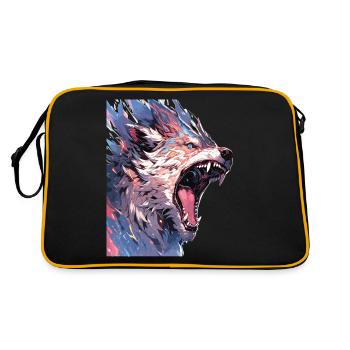 Wolf Wolfskopf Wölfe Waldbewohner Tiere - Retro Tasche - Schwarz/Gold - Hinten