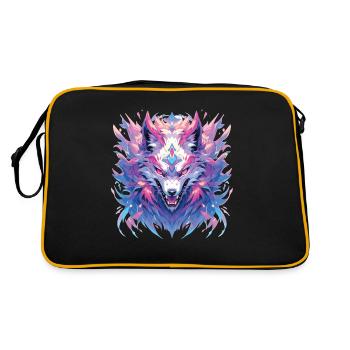Wolf Wolfskopf Wölfe Waldbewohner Tiere - Retro Tasche - Schwarz/Gold - Hinten