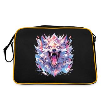 Wolf Wolfskopf Wölfe Waldbewohner Tiere - Retro Tasche - Schwarz/Gold - Hinten