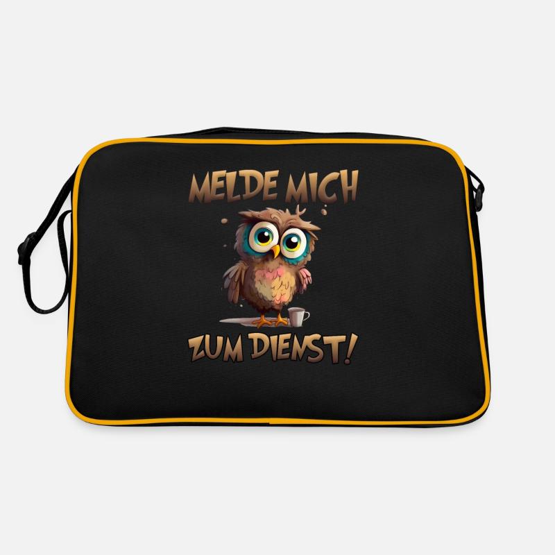 Eule Melde mich zum Dienst Retro Tasche