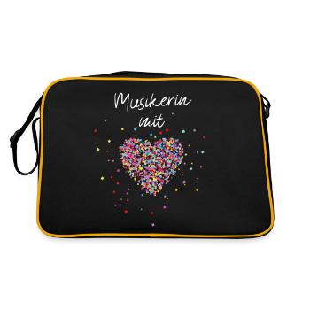 Musikerin mit Herz Musik Musikschule Musikverein - Retro Tasche - Schwarz/Gold - Hinten