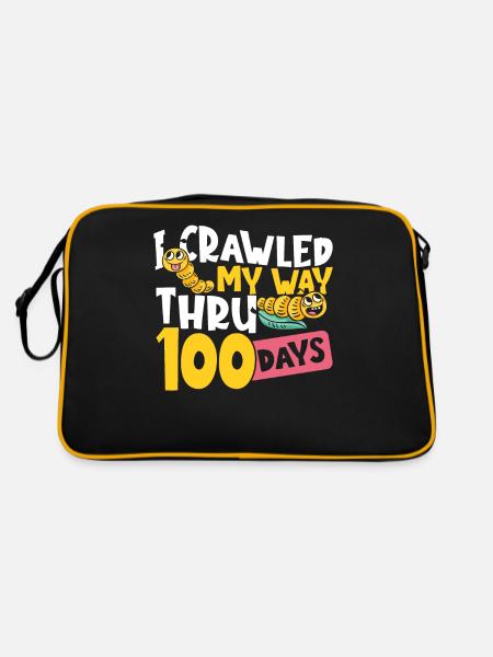 Ich kroch durch 100 Tage Schule 100. Tag der - Retro Tasche - Schwarz/Gold - Hinten