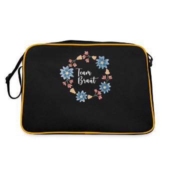 Team Braut I Blumenkranz Hochzeit Boho Stil - Retro Tasche - Schwarz/Gold - Hinten