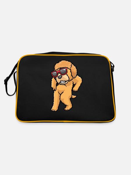 Goldendoodle dog dancing with sunglasses - Retro Bag - black/gold - Back